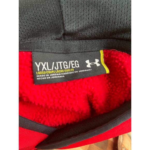Under Armour Hooded Red Black Sweatshirt with Pocket Youth Size XL - Picture 4 of 4